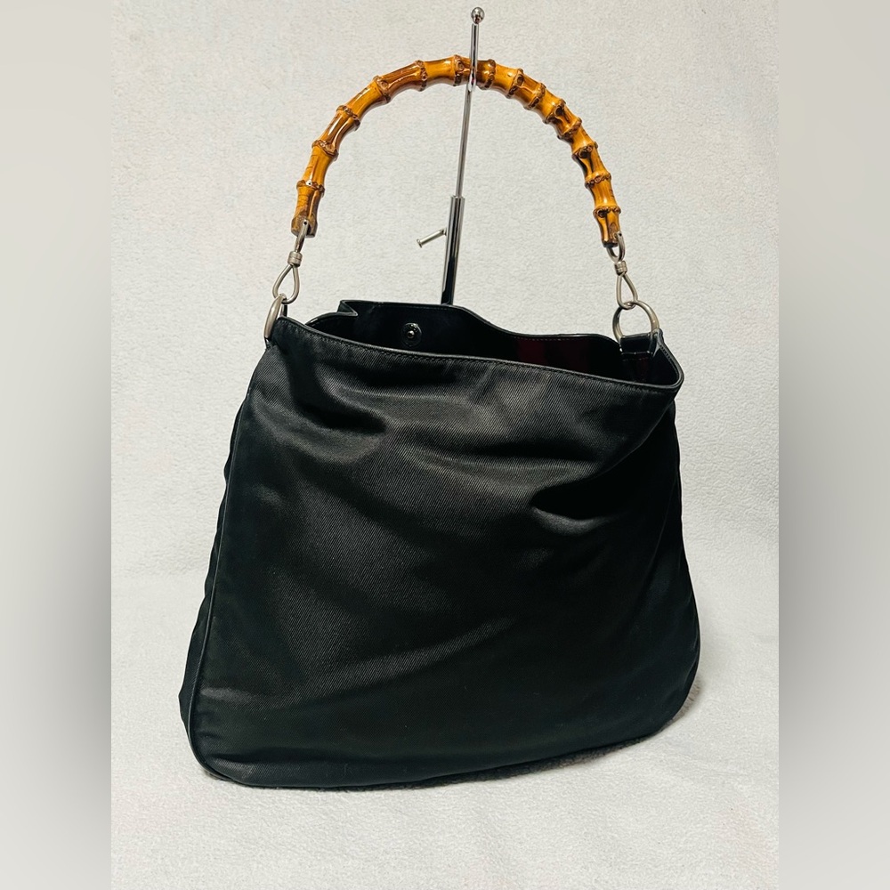 Gucci Bamboo Nylon/ Patented Leather Shoulder Bag - Picture 2 of 15